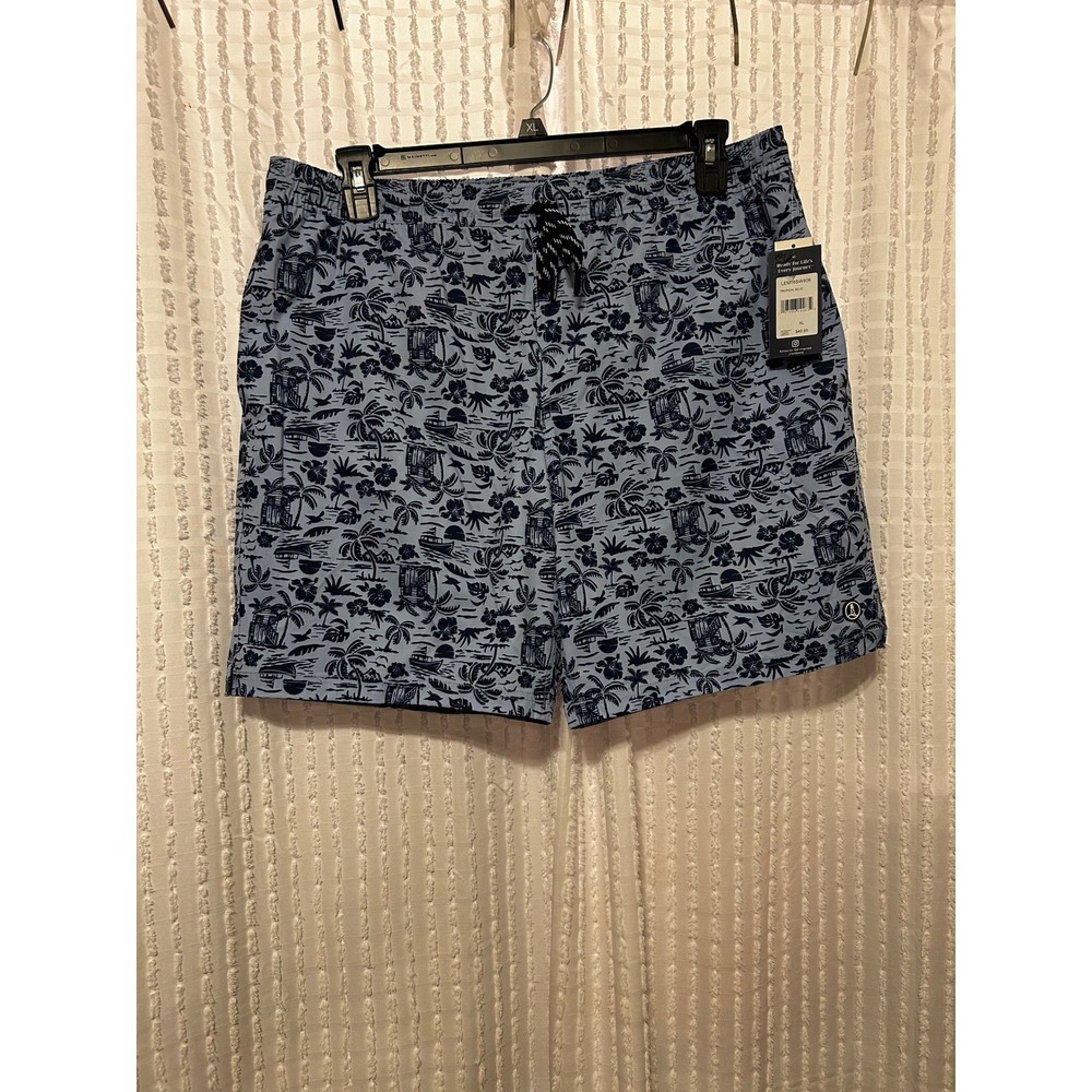 Lands' End Swim Trunks Mens XL Blue NWT Tropical Print Moisture Wicking UPF 50